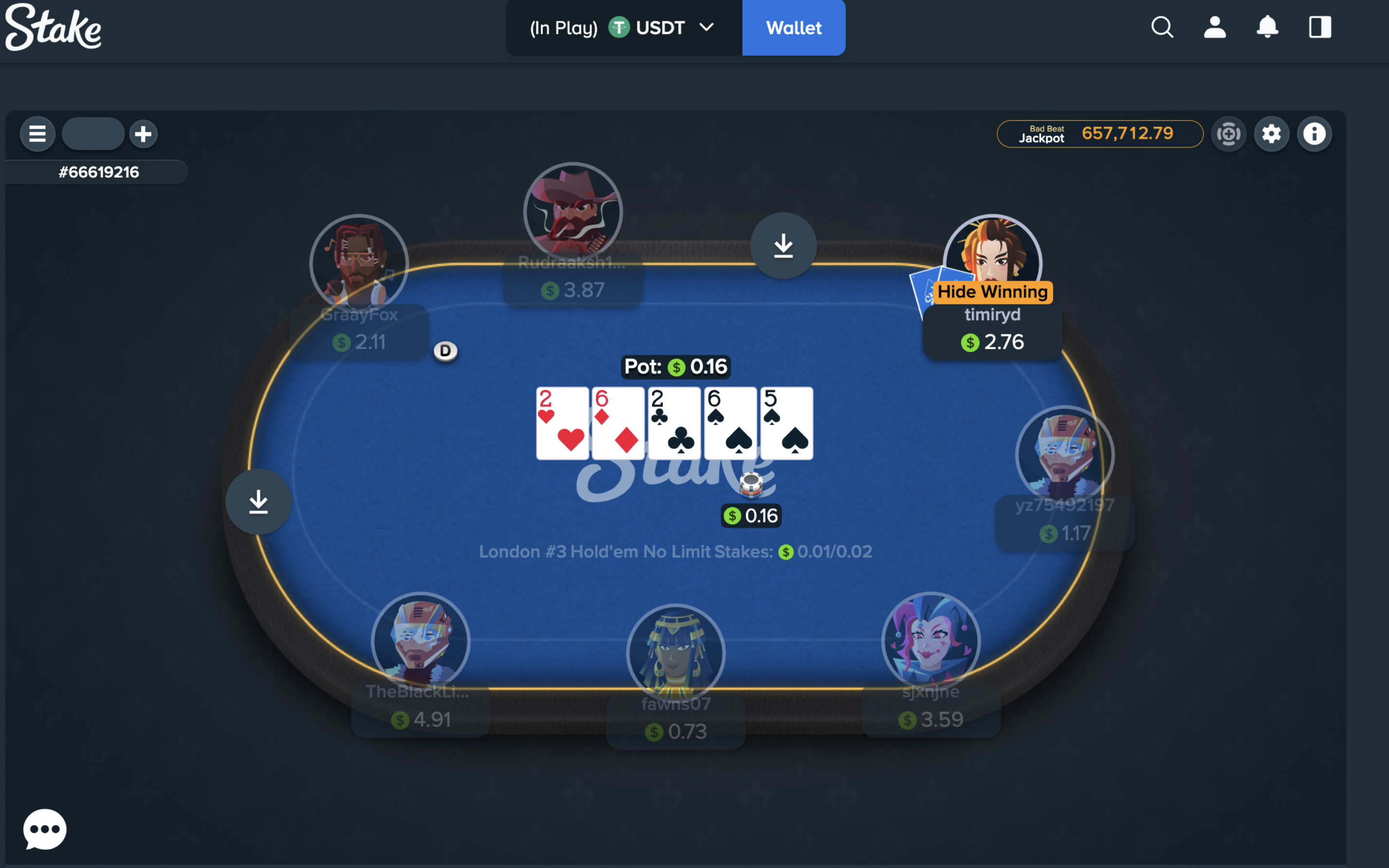 Online poker table example on Stake